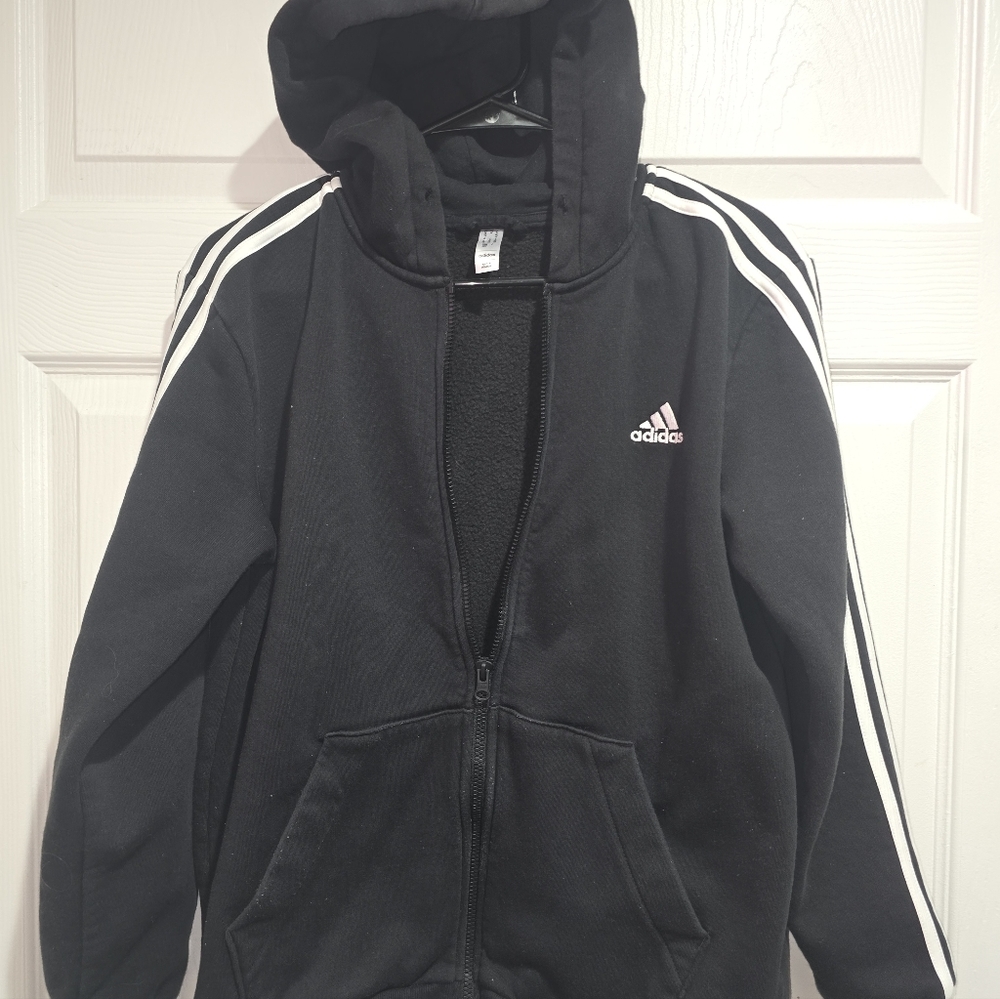 Adidas Black Zip-Up Hoodie with White Accents